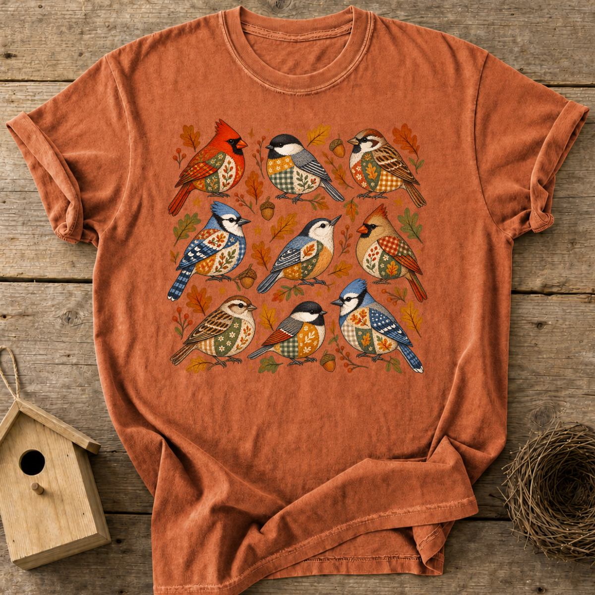 Fall Patchwork Birds T-Shirt