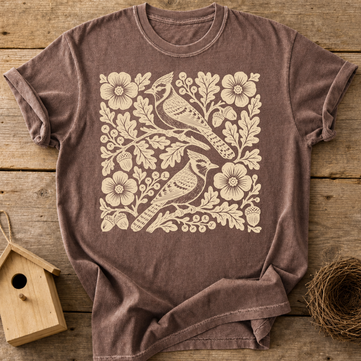 Folk Blue Jay Birds T-Shirt