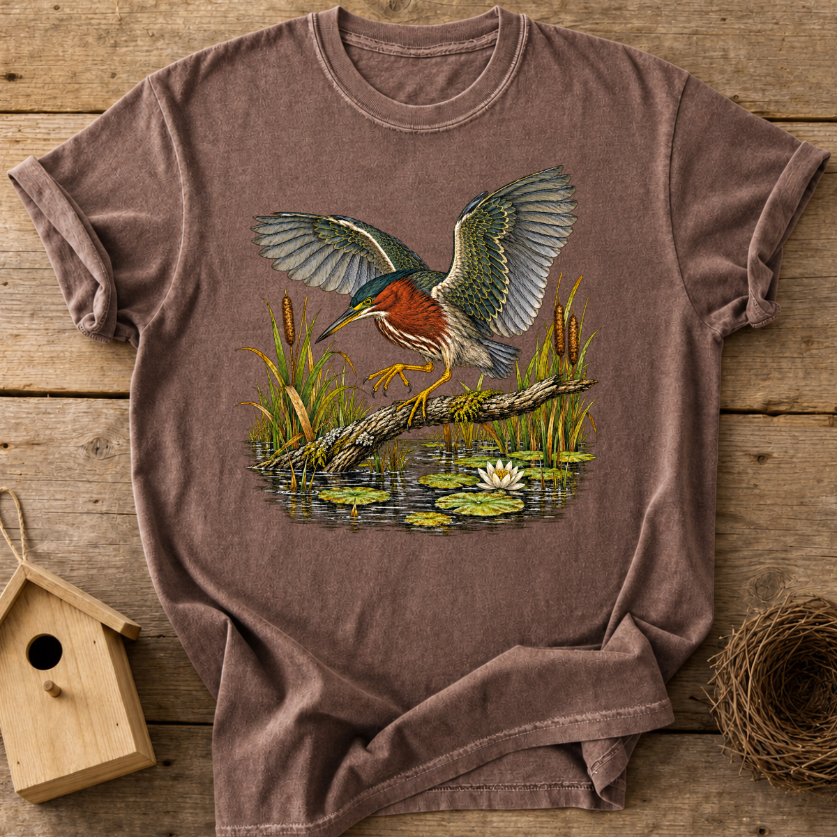 Green Heron Landing T-Shirt