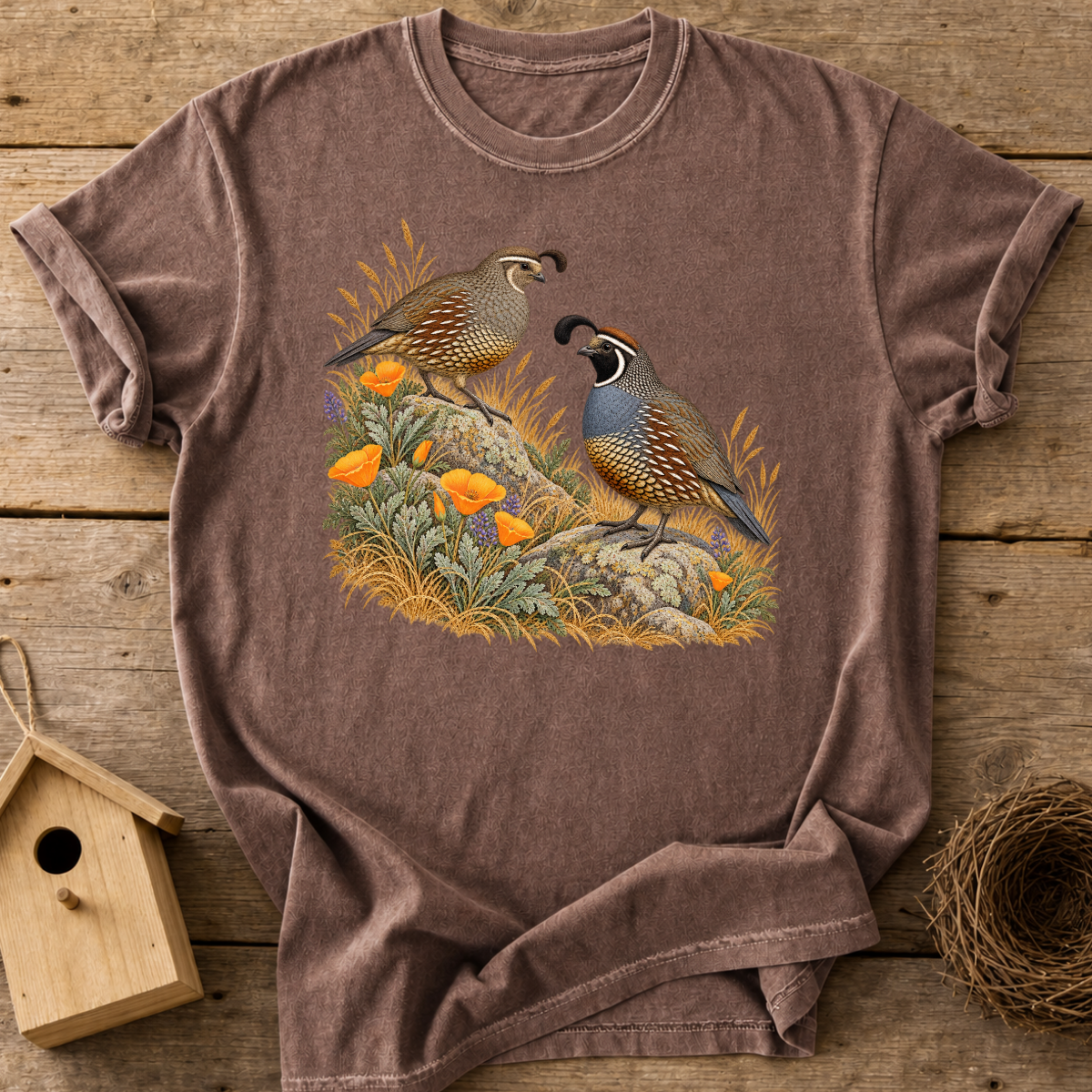Quail Poppy Couple T-Shirt