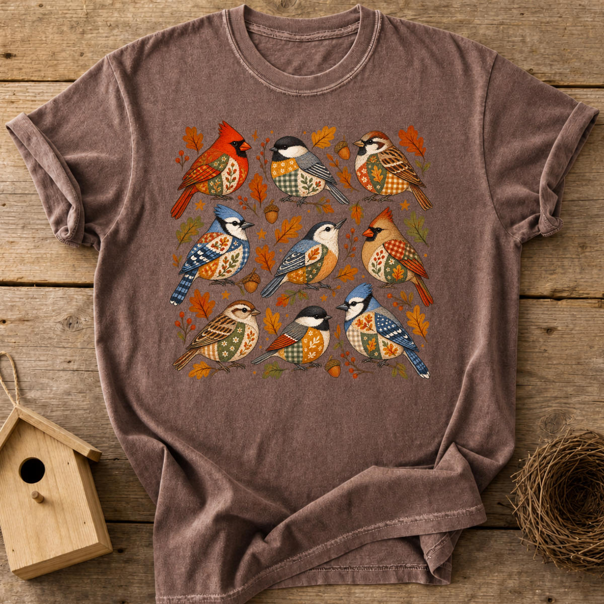Fall Patchwork Birds T-Shirt