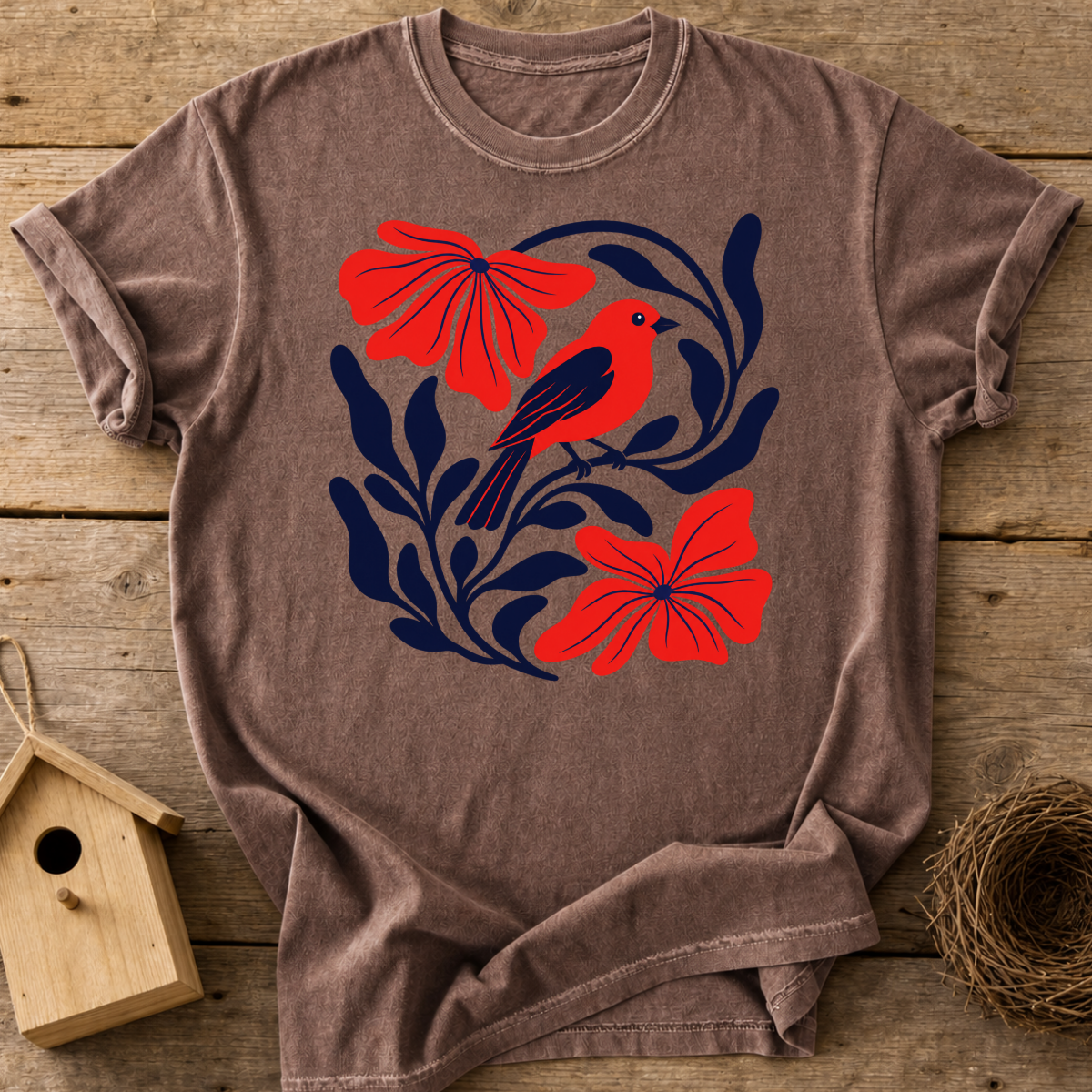 Scarlet Tanager Floral T-Shirt