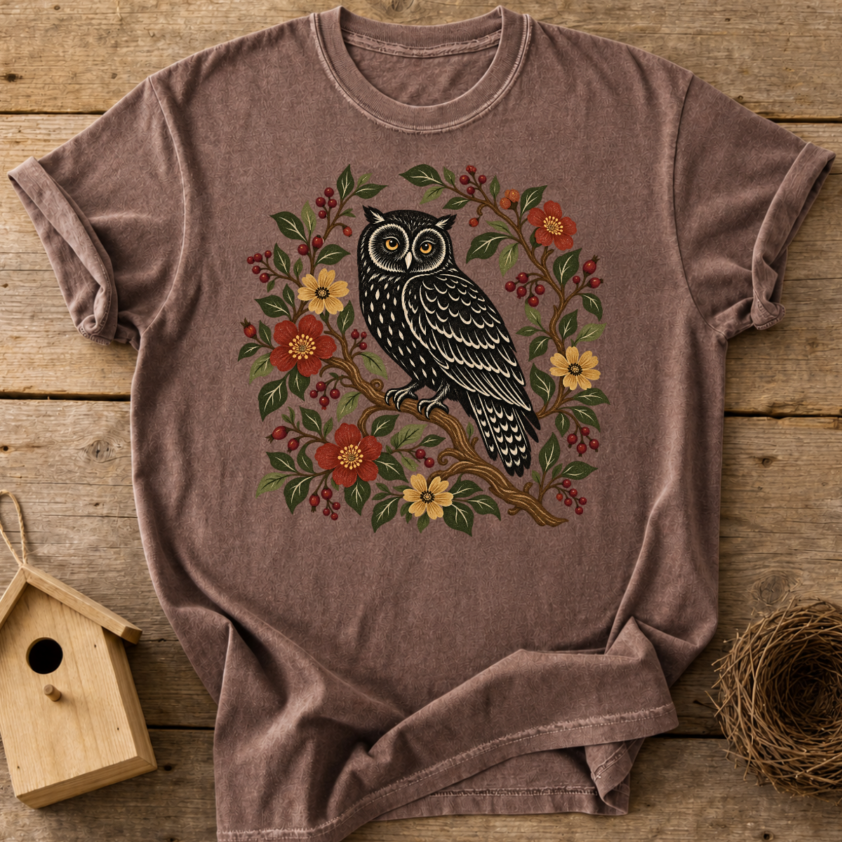 Woodland Blossom Owl T-Shirt