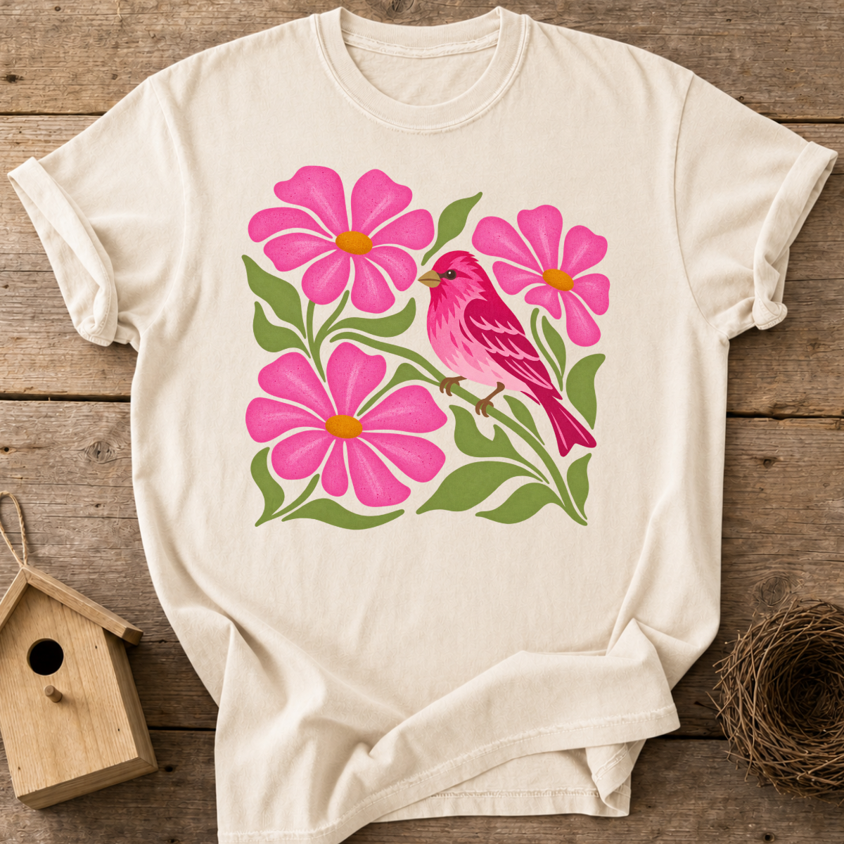 Pink Songbird Garden T-Shirt
