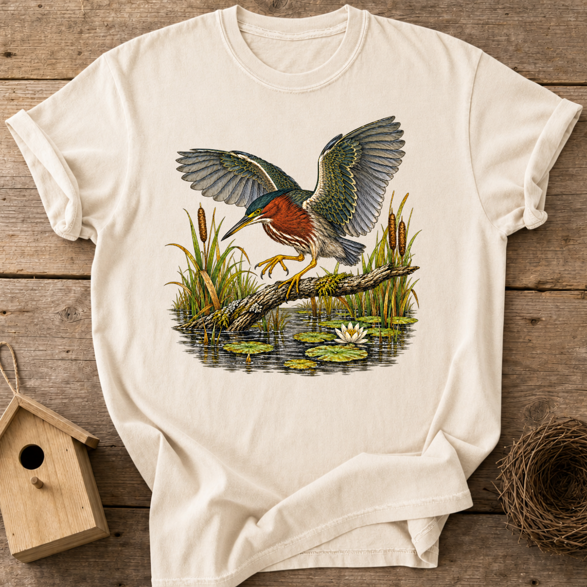 Green Heron Landing T-Shirt
