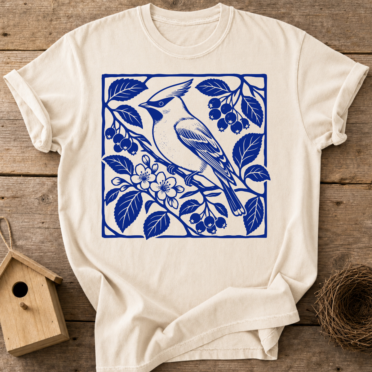 Cedar Waxwing Botanical T-Shirt