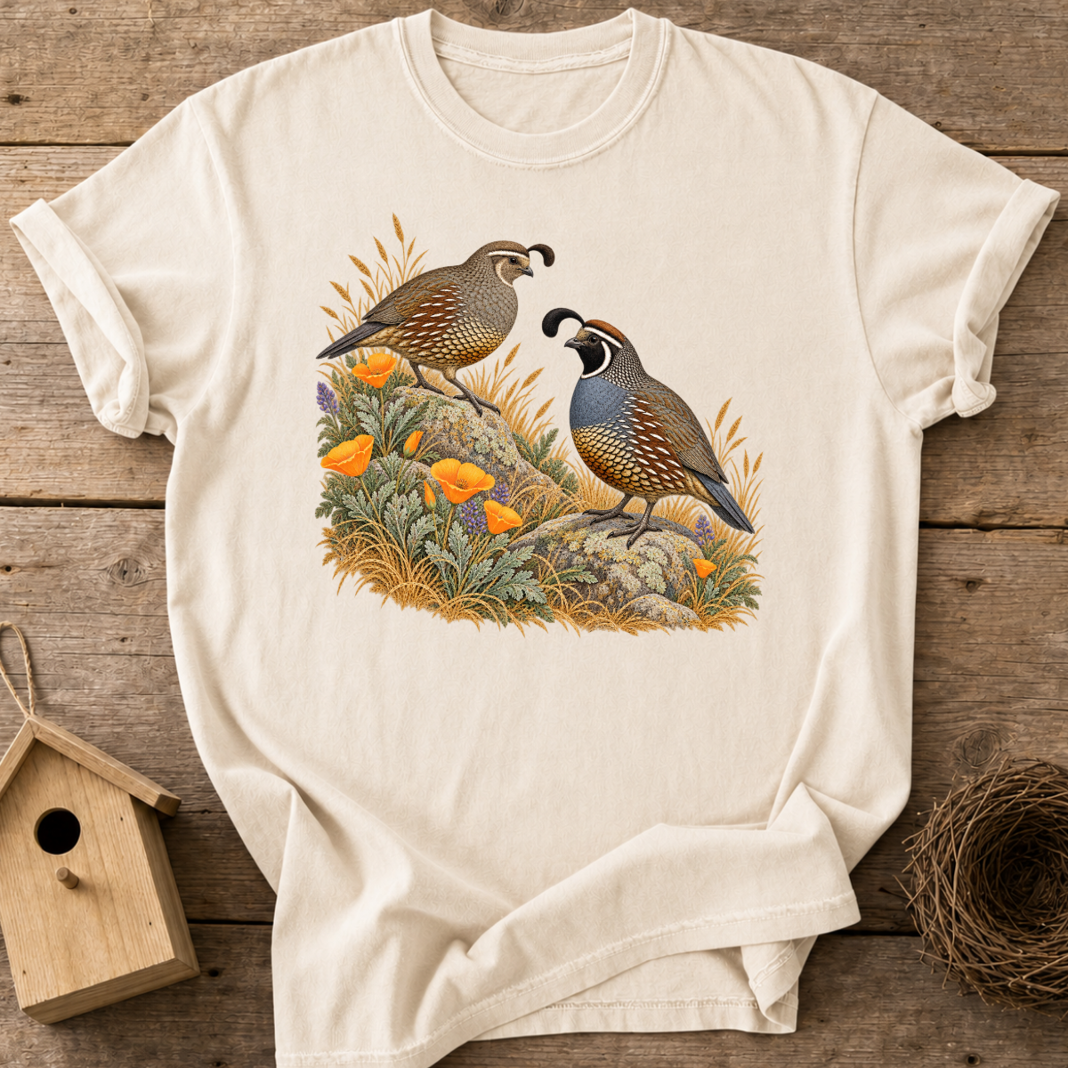 Quail Poppy Couple T-Shirt
