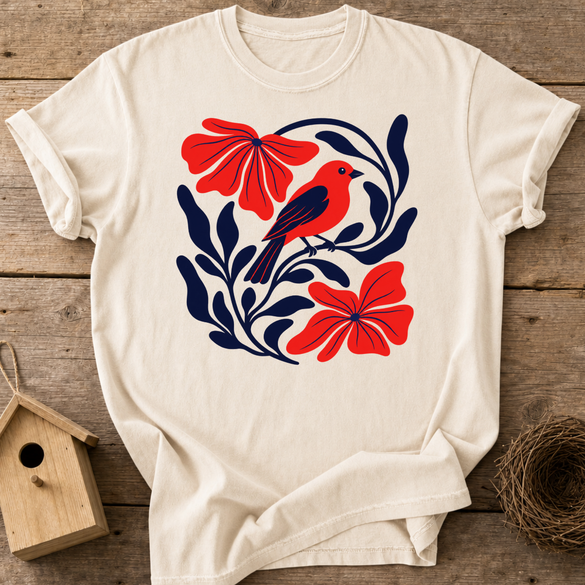 Scarlet Tanager Floral T-Shirt