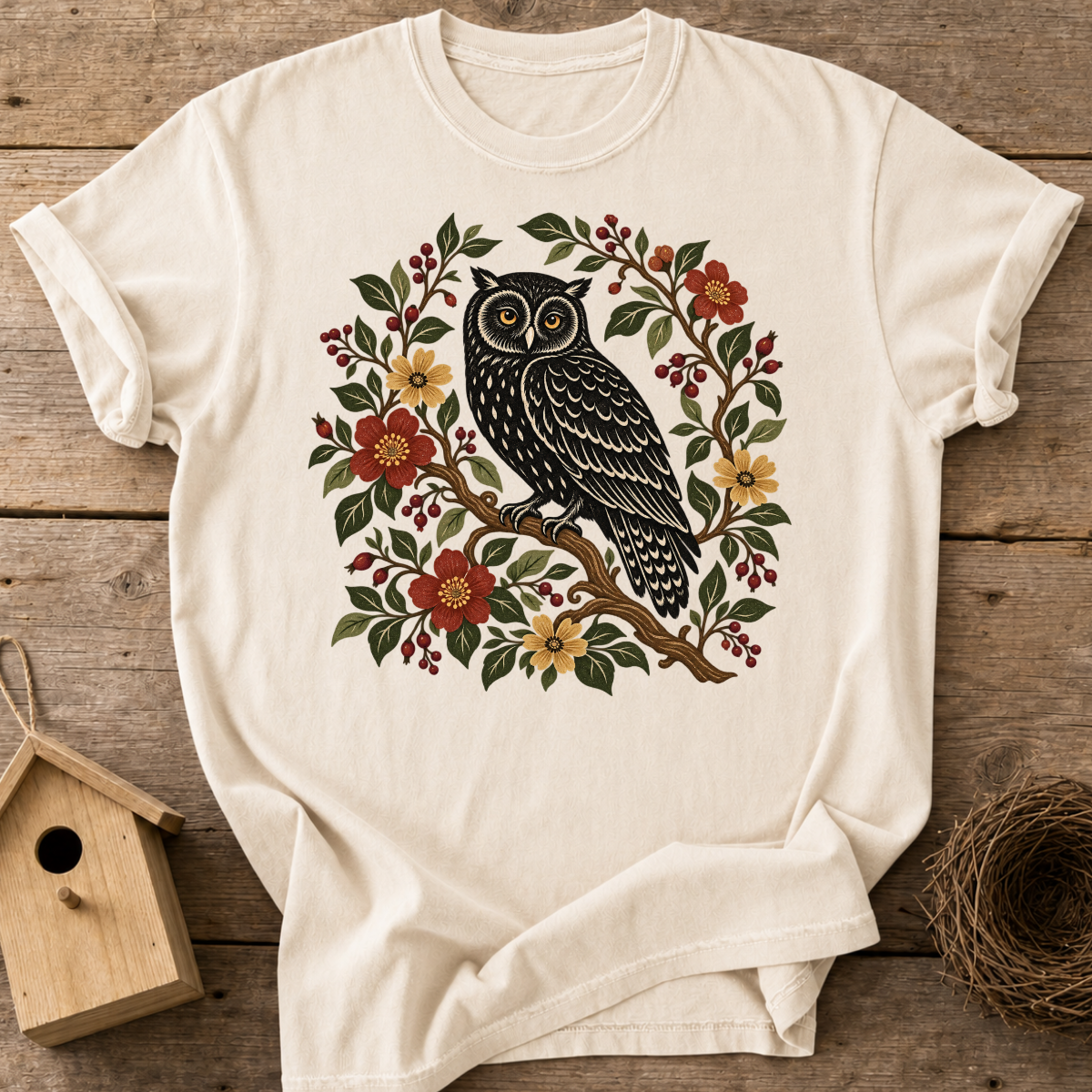 Woodland Blossom Owl T-Shirt
