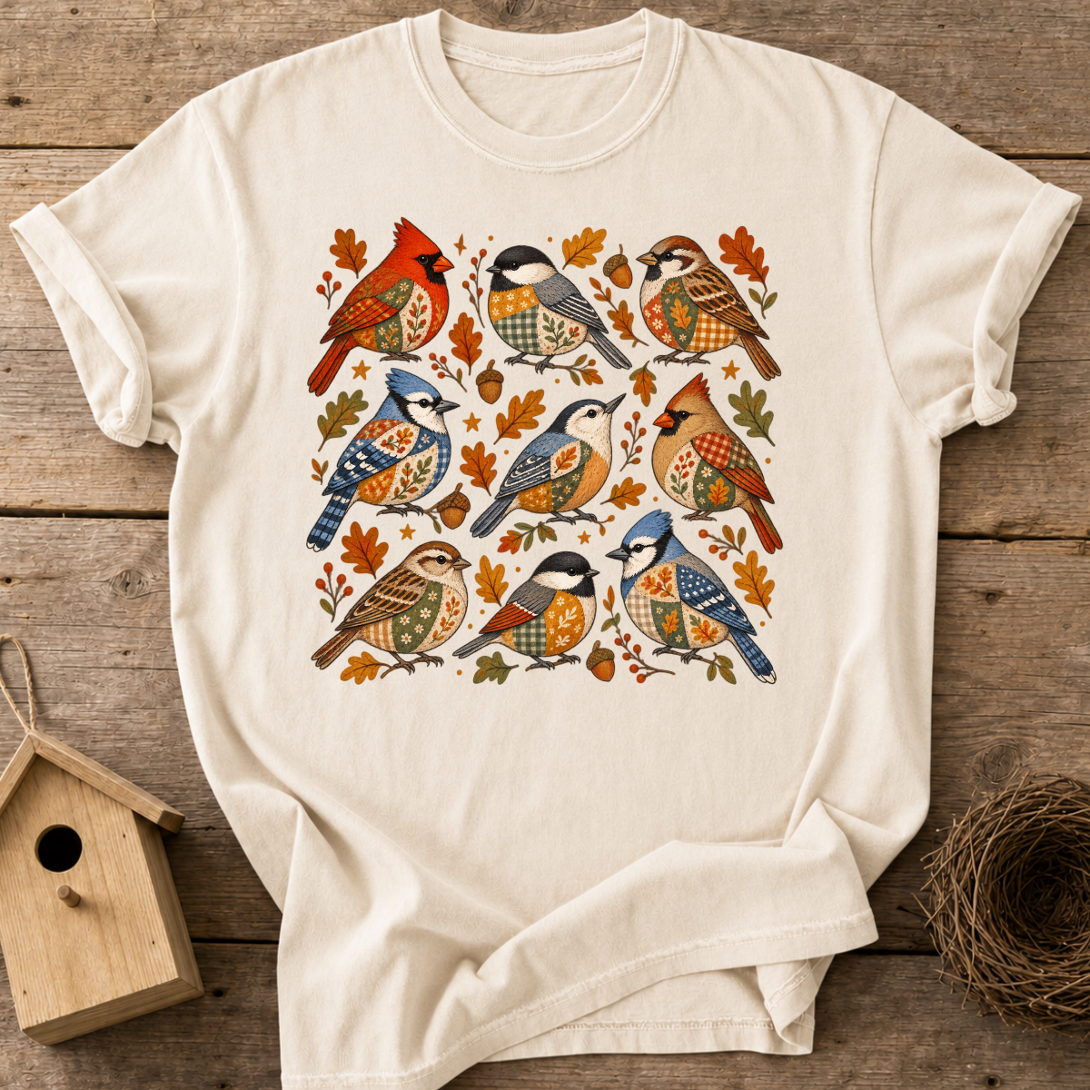 Fall Patchwork Birds T-Shirt