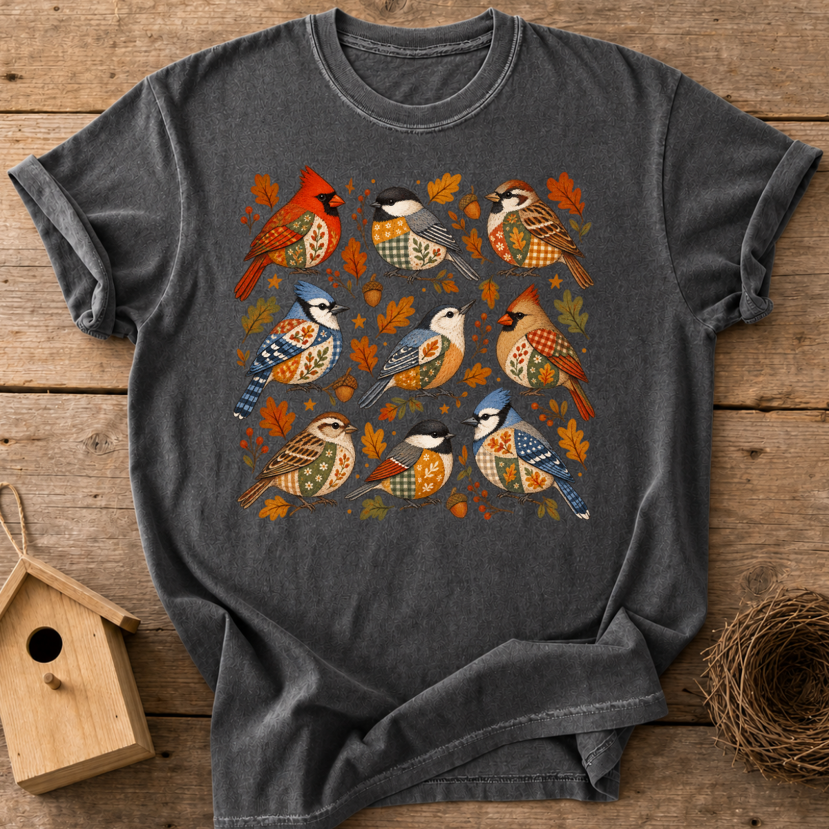 Fall Patchwork Birds T-Shirt