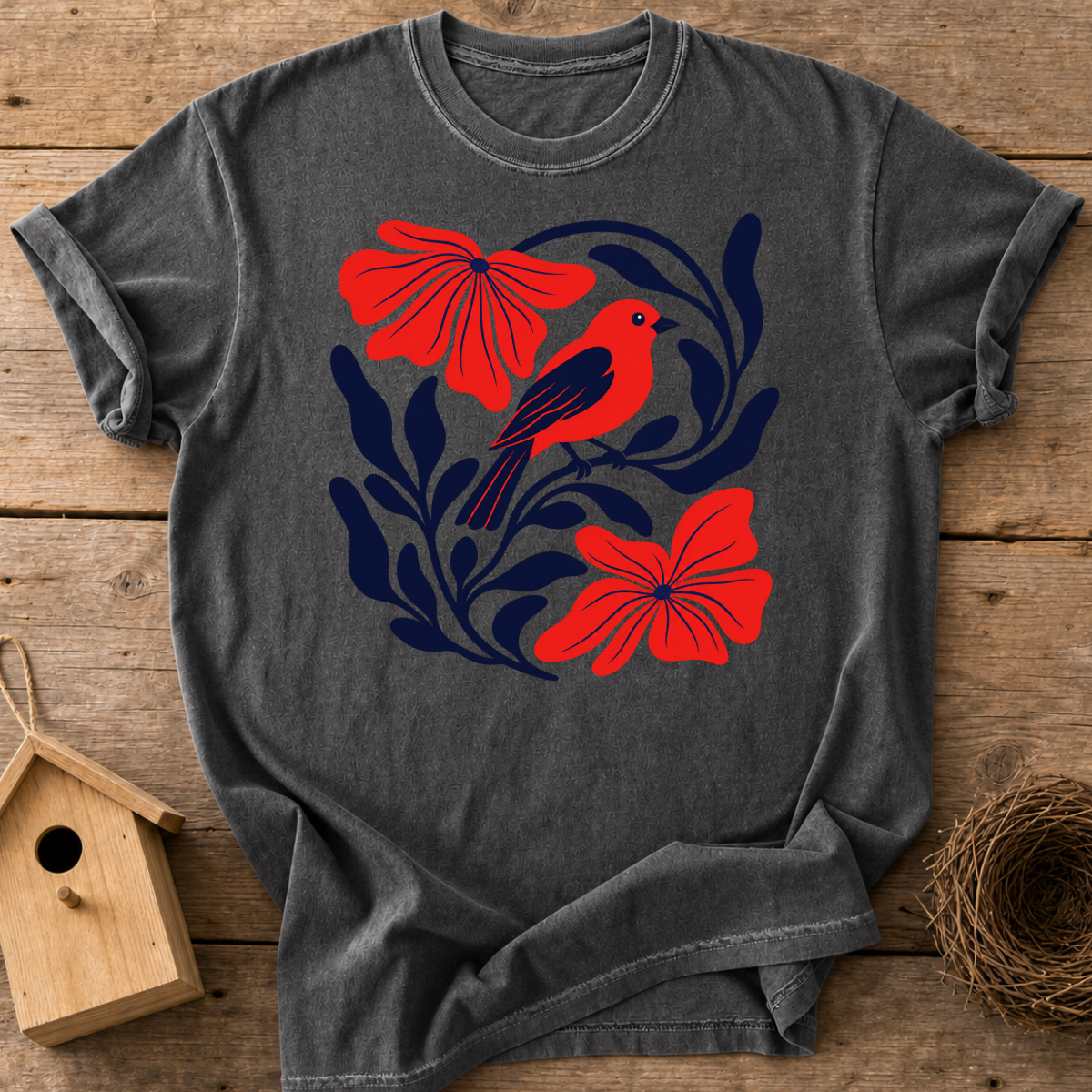 Scarlet Tanager Floral T-Shirt