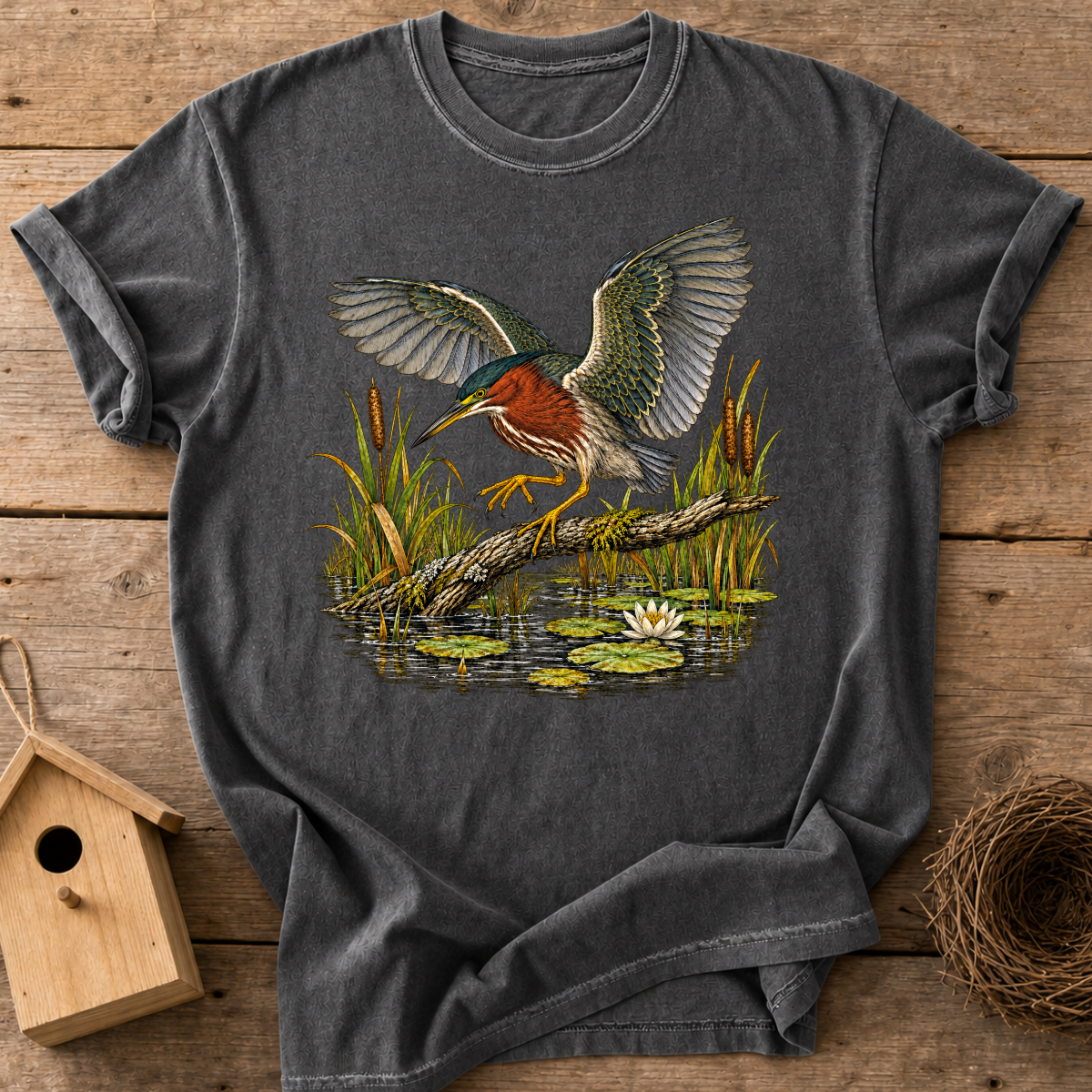 Green Heron Landing T-Shirt