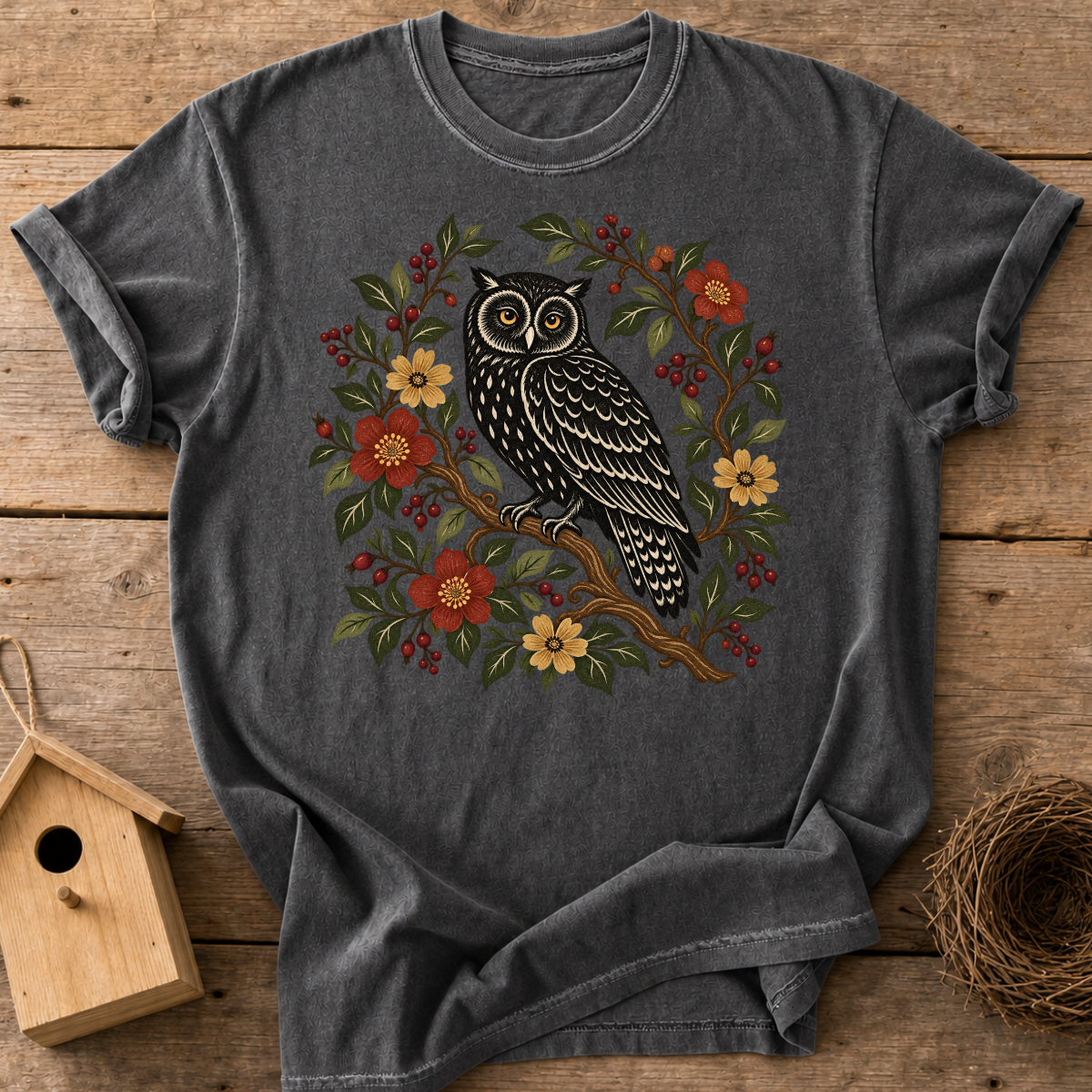 Woodland Blossom Owl T-Shirt