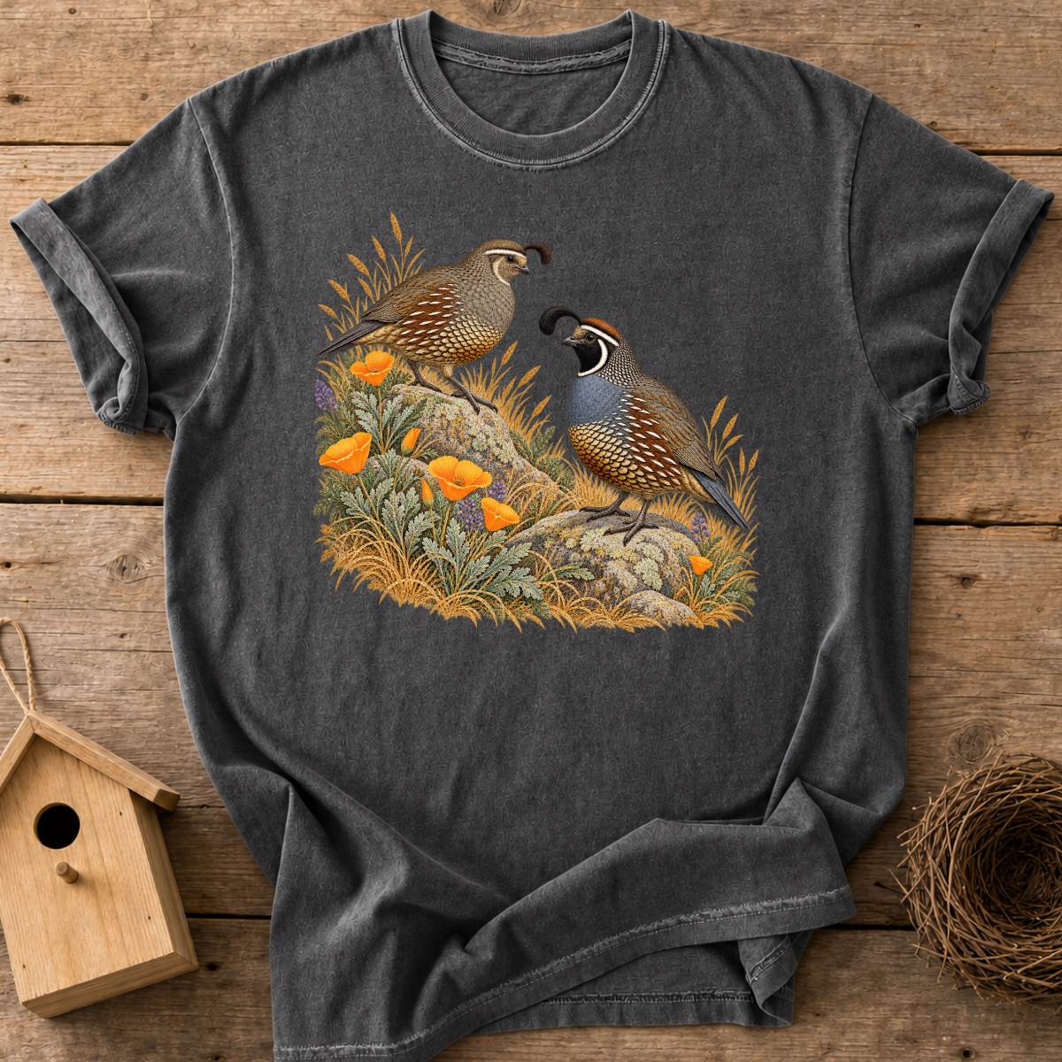 Quail Poppy Couple T-Shirt