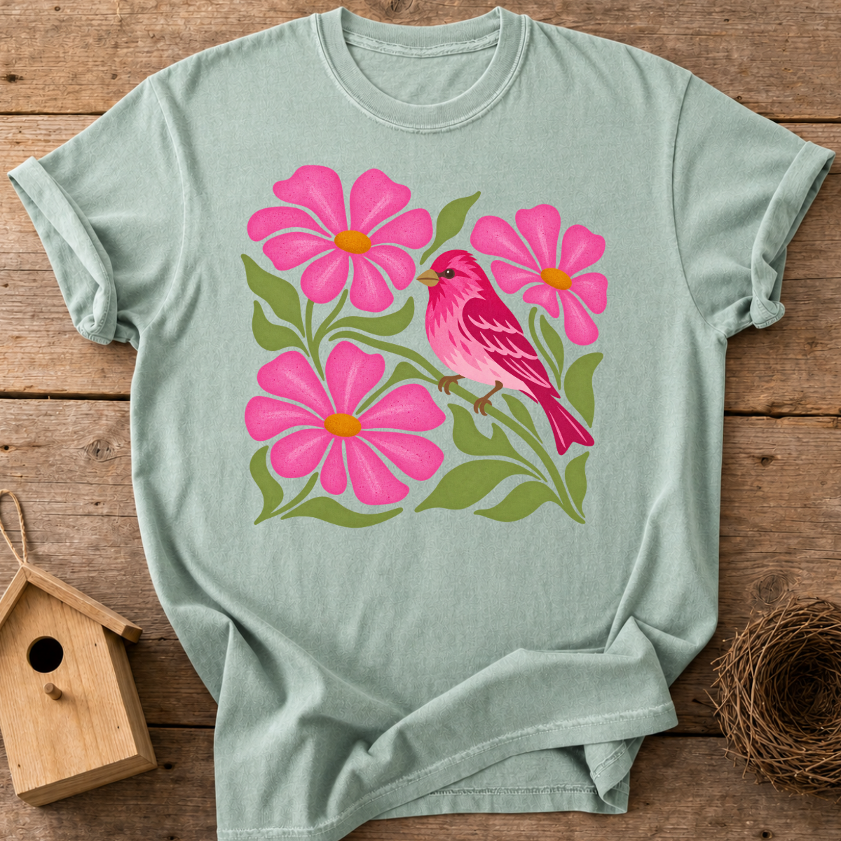 Pink Songbird Garden T-Shirt