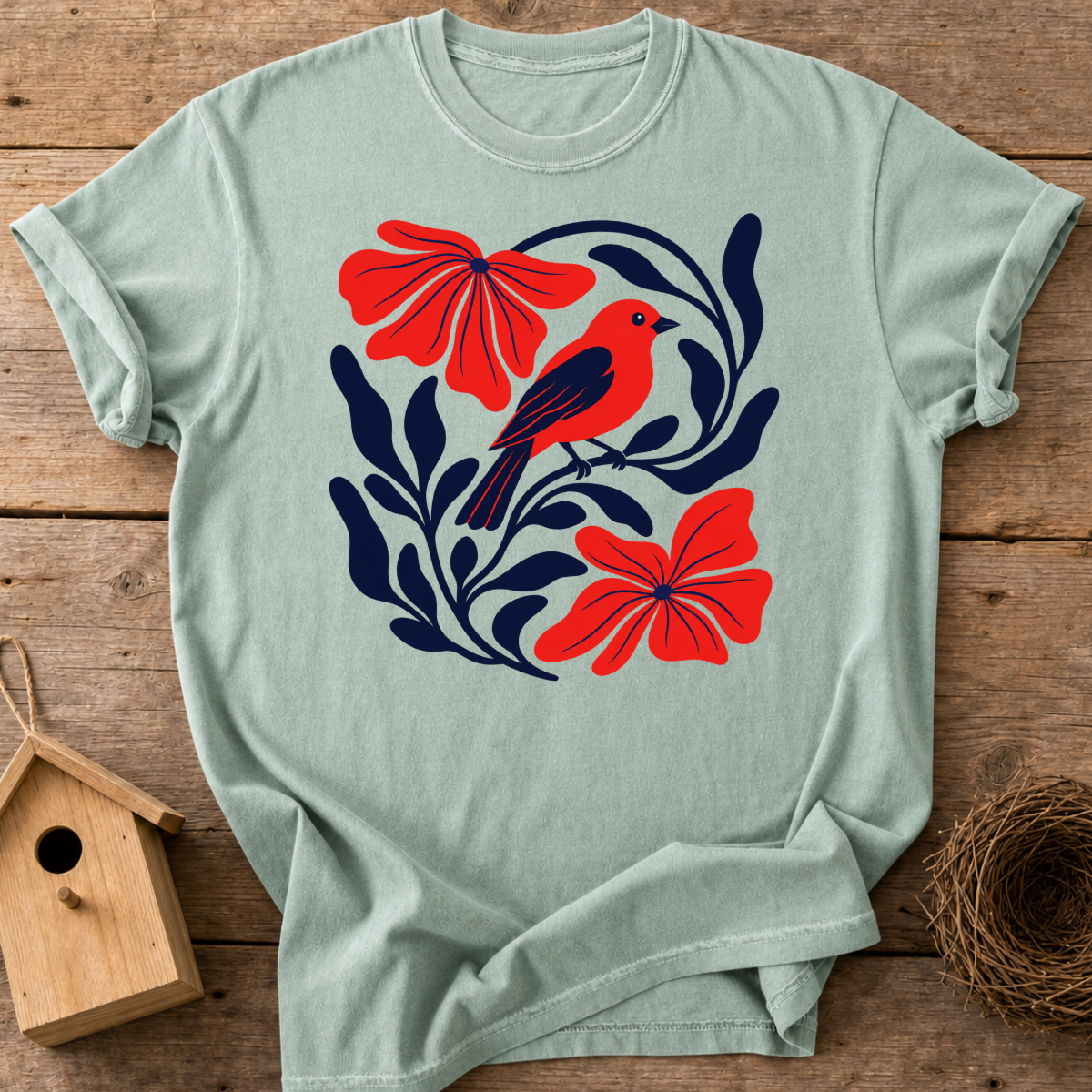 Scarlet Tanager Floral T-Shirt
