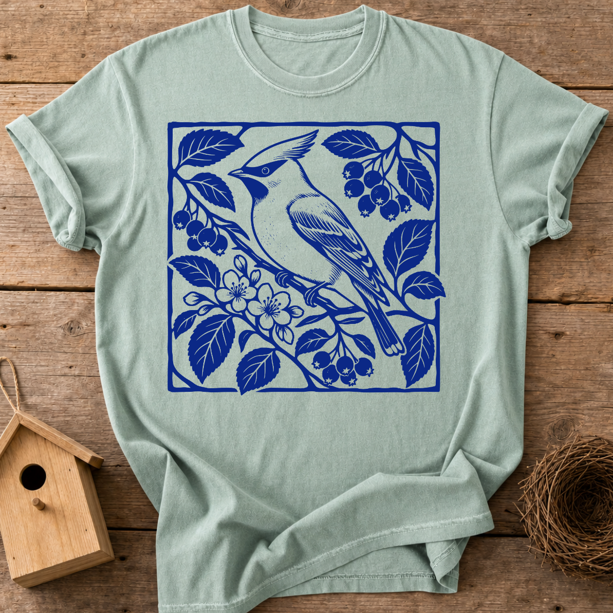 Cedar Waxwing Botanical T-Shirt