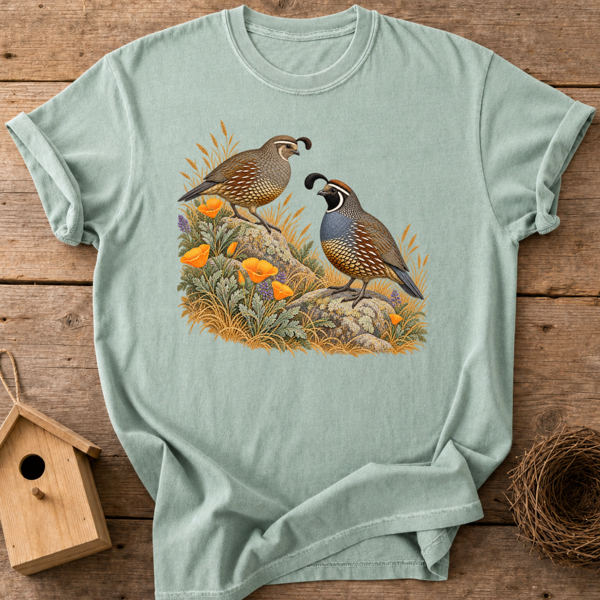 Quail Poppy Couple T-Shirt