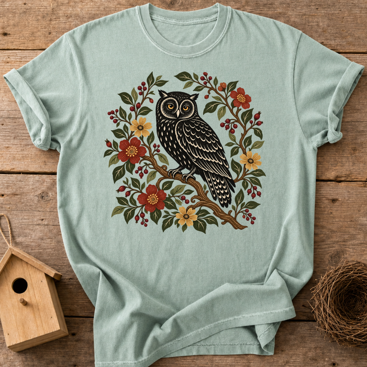 Woodland Blossom Owl T-Shirt