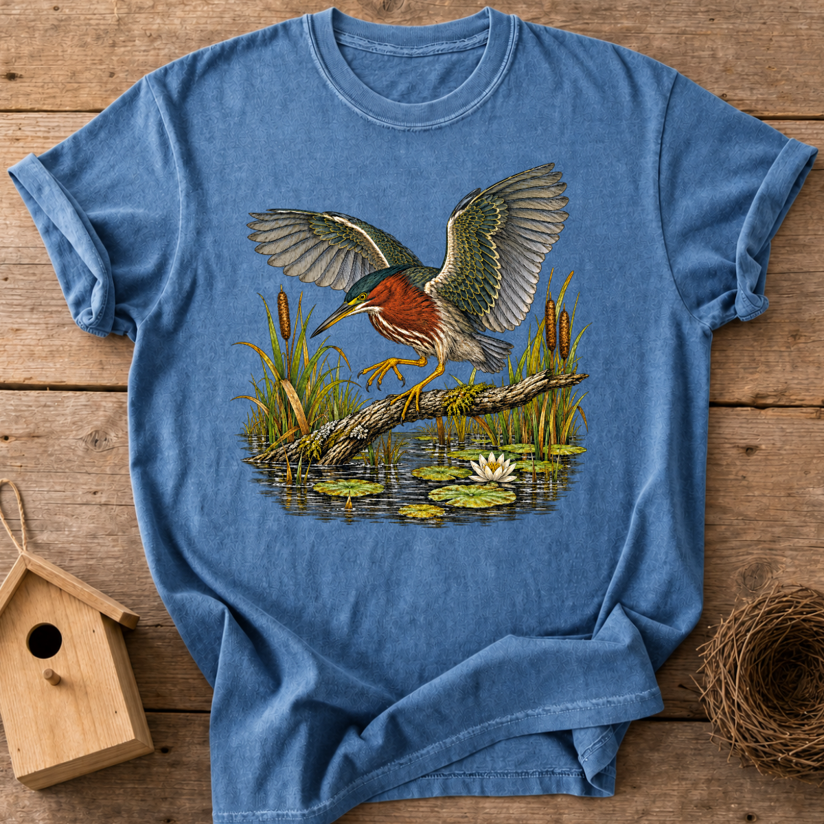 Green Heron Landing T-Shirt