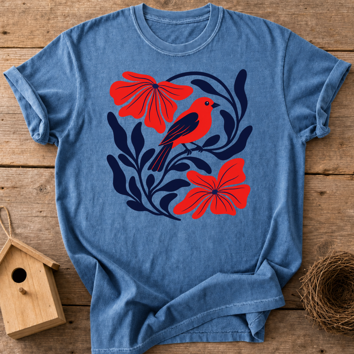 Scarlet Tanager Floral T-Shirt