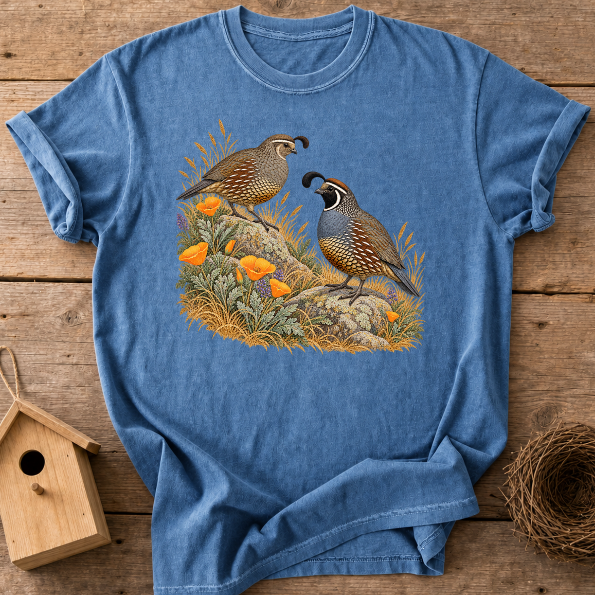 Quail Poppy Couple T-Shirt