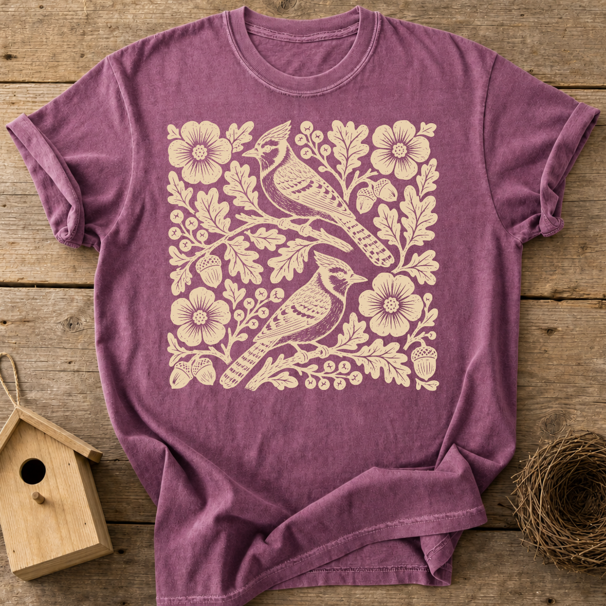 Folk Blue Jay Birds T-Shirt