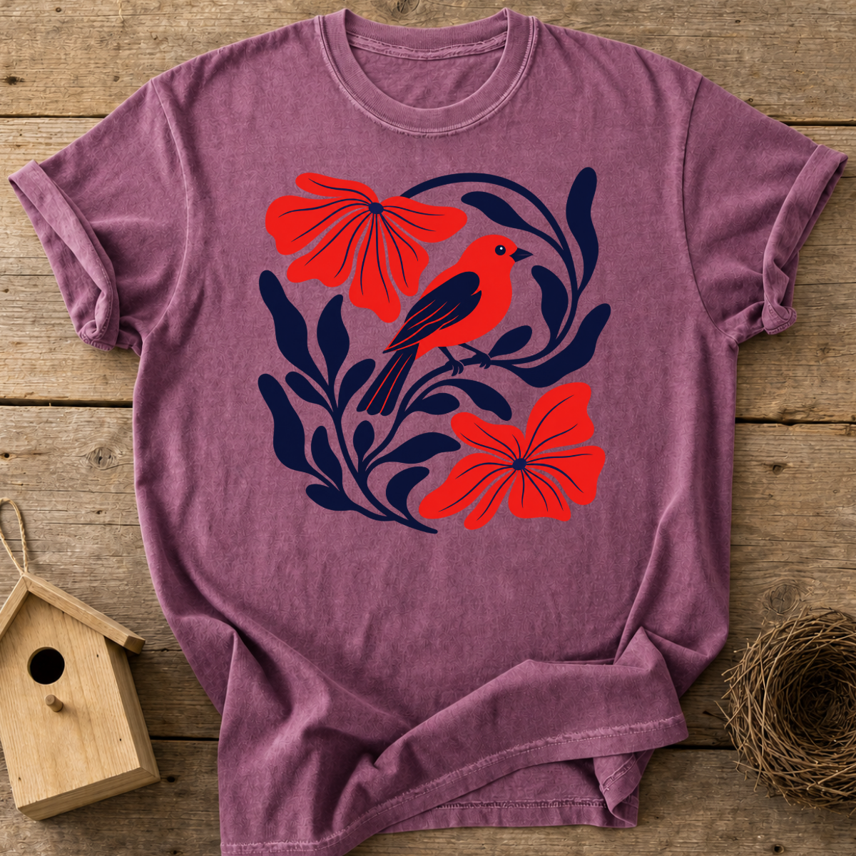 Scarlet Tanager Floral T-Shirt