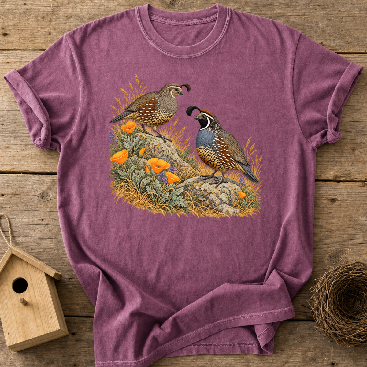 Quail Poppy Couple T-Shirt