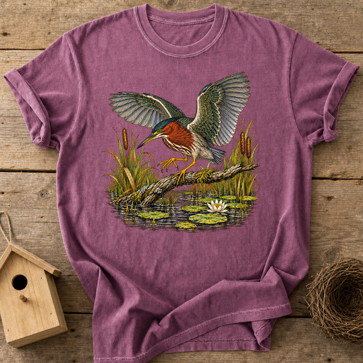 Green Heron Landing T-Shirt