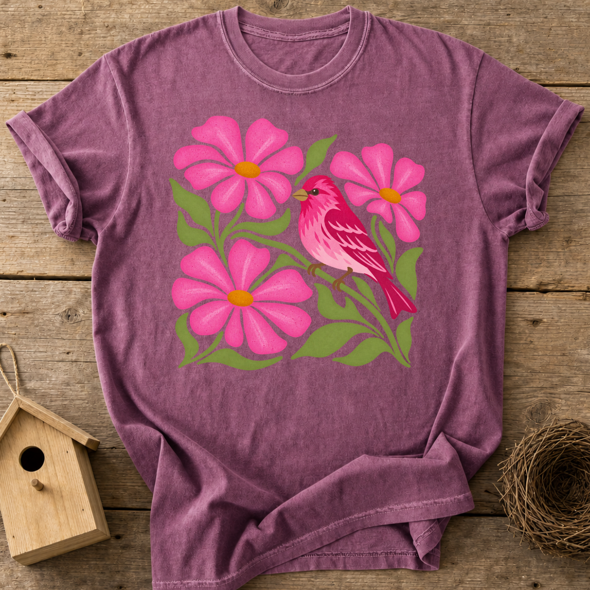 Pink Songbird Garden T-Shirt