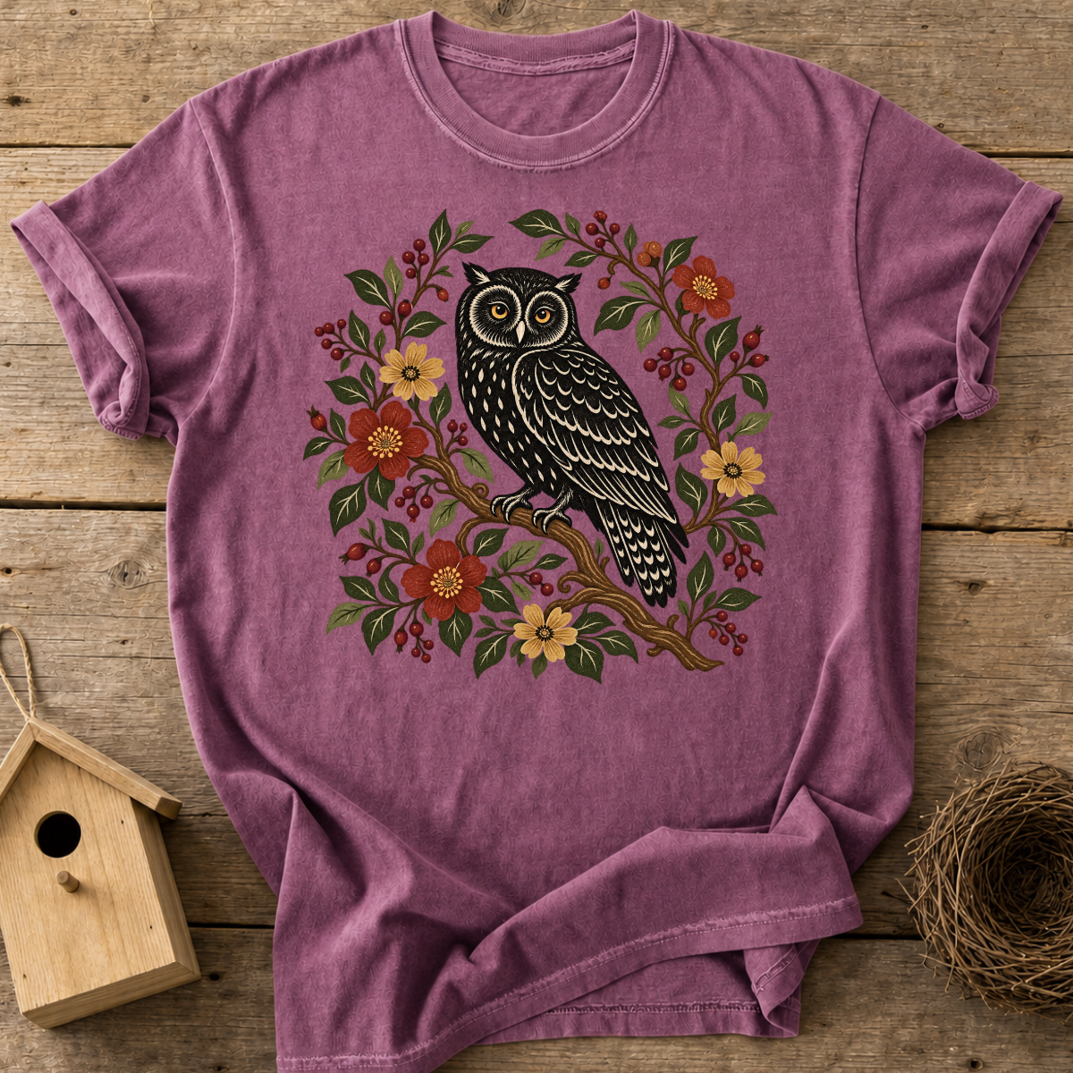 Woodland Blossom Owl T-Shirt