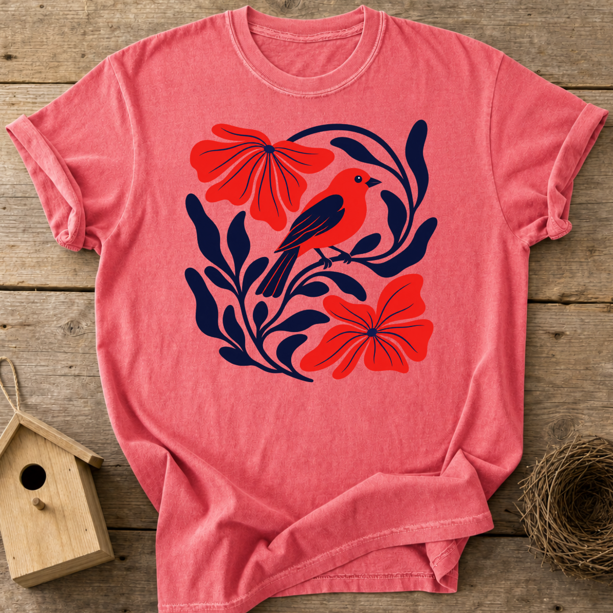 Scarlet Tanager Floral T-Shirt