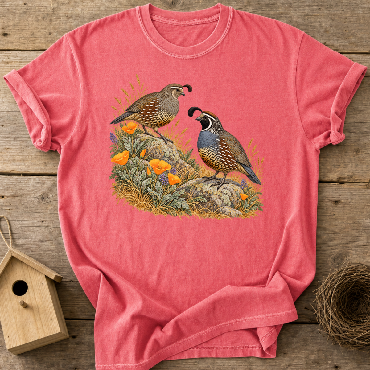 Quail Poppy Couple T-Shirt