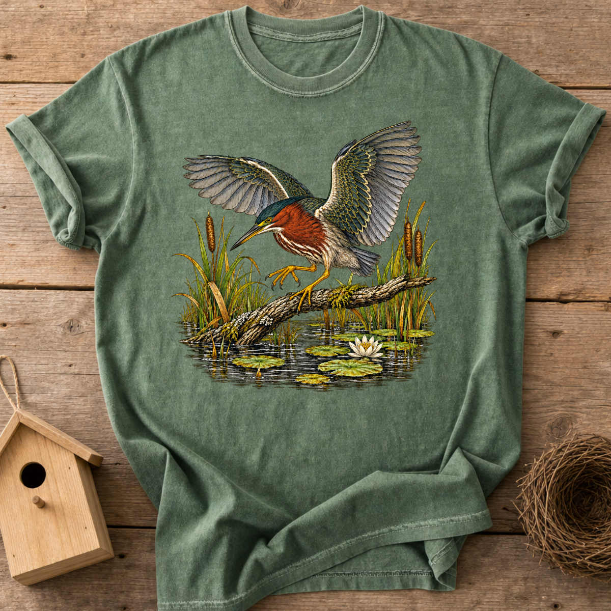 Green Heron Landing T-Shirt