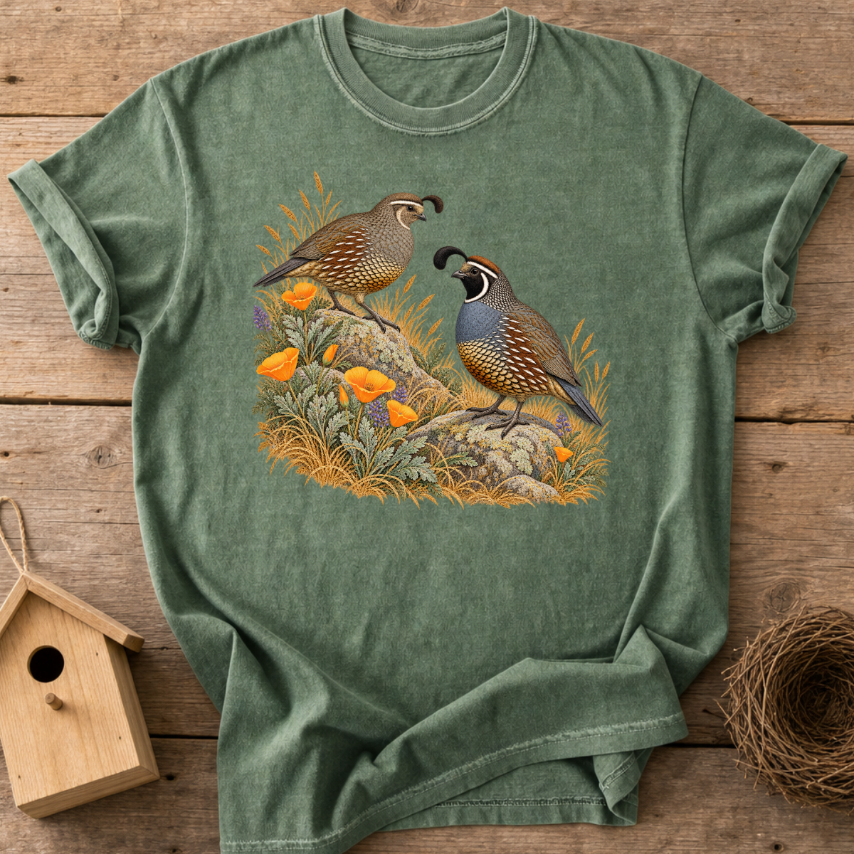 Quail Poppy Couple T-Shirt