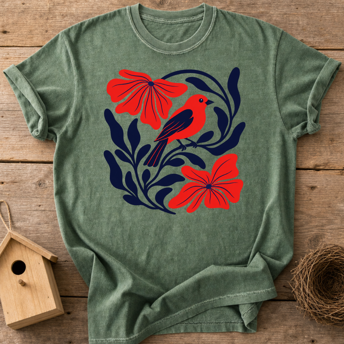 Scarlet Tanager Floral T-Shirt