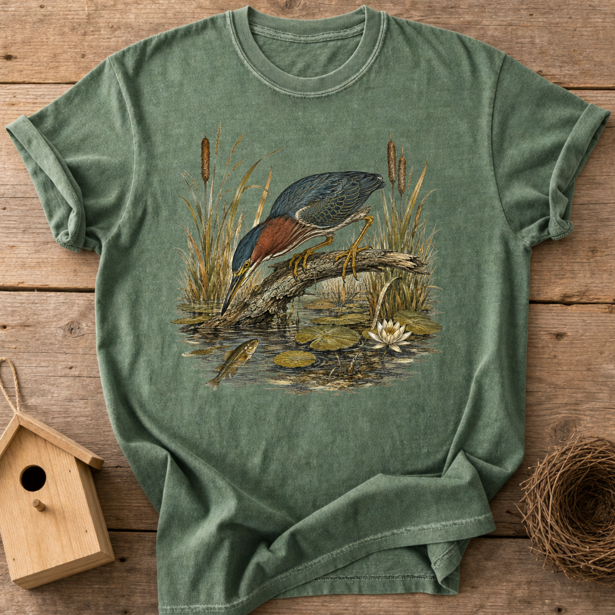 Green Heron Bird T-Shirt