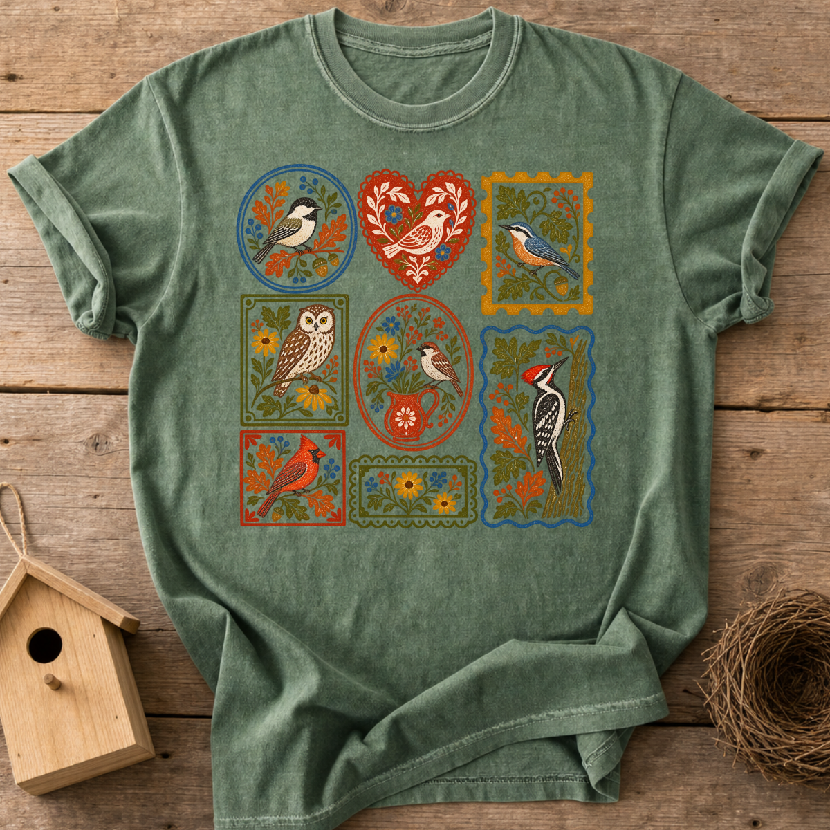 Folk Art Birds T-Shirt