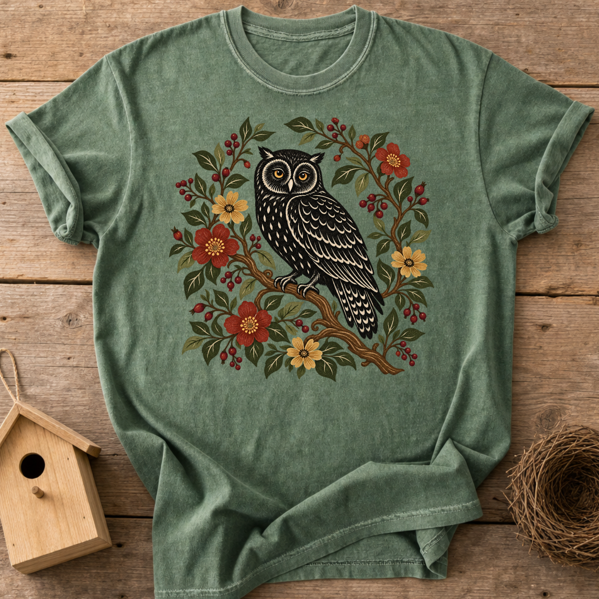 Woodland Blossom Owl T-Shirt